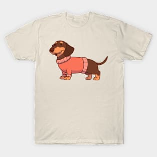 Black & tan dachshund wearing a red sweater T-Shirt